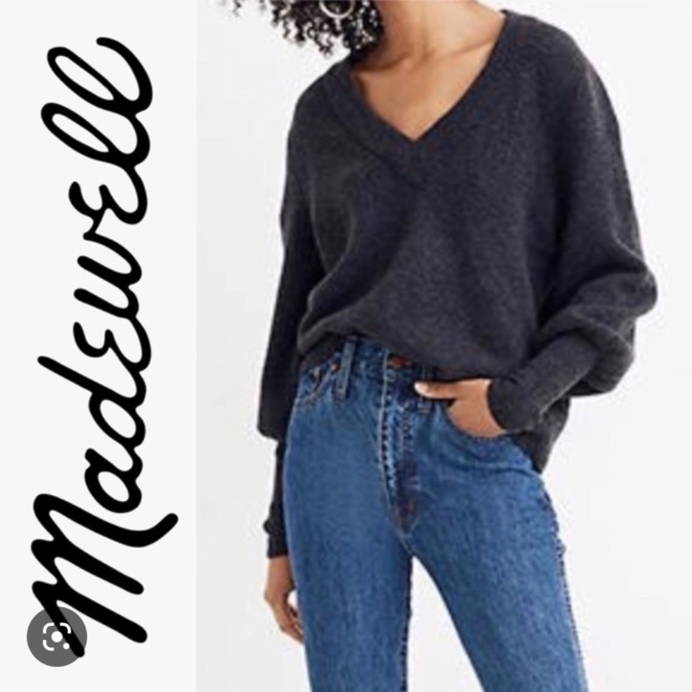 MADEWELL Dashwood V-Neck in Coziest Yarn - Charcoal Grey Gray - Size Small